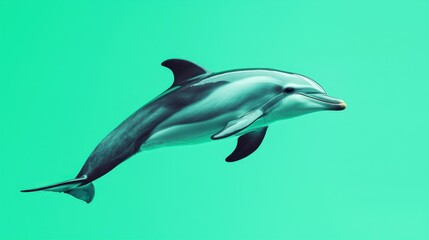 Fototapeta premium Playful Dolphin Leaping in Joyful Motion on Pastel Turquoise Background with Soft Lighting