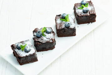 Homemade chocolate brownie photography . Top view