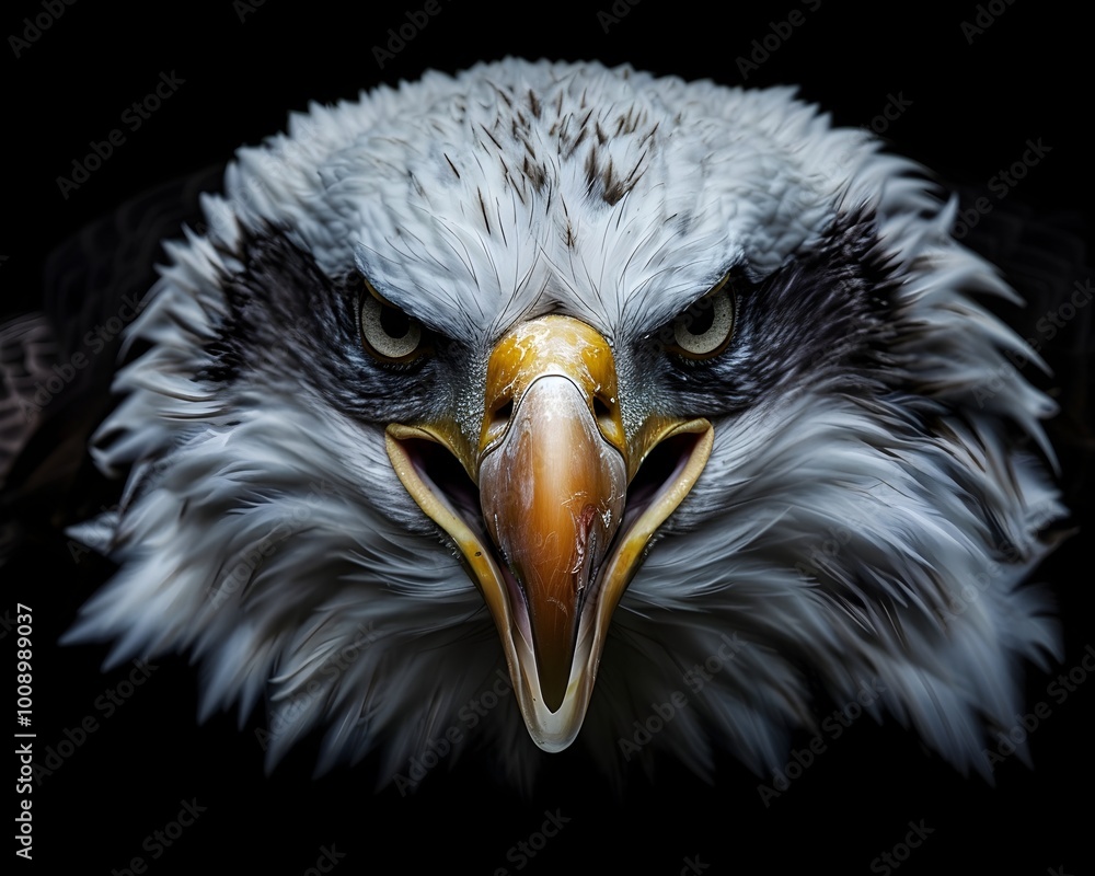 Aufkleber fierce bald eagle predator with sharp eyes and open beak in close up portrait