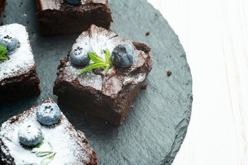 Homemade chocolate brownie photography . Top view