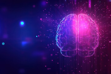 Human brain activity with plexus lines.. External cerebral connections in the frontal lobe. Communication, psychology, artificial intelligence or AI, cognition concepts illustration with copy space.