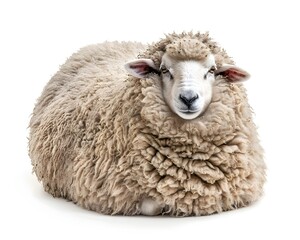 Obraz premium Chubby Sheep Resting Peacefully on White with Copy Space