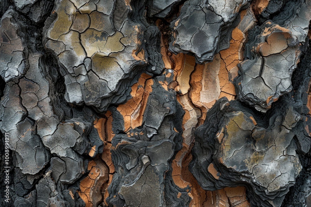 Poster A detailed view of a tree's bark texture and pattern, suitable for nature or science illustrations