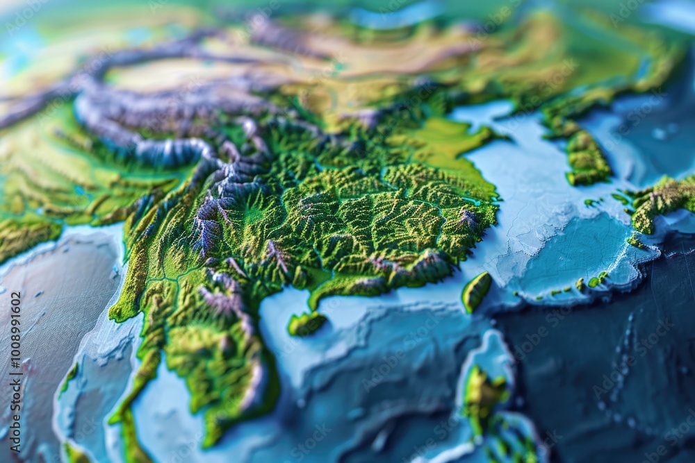 Poster detailed view of a world map with city names and country borders, ideal for travel or geography rela
