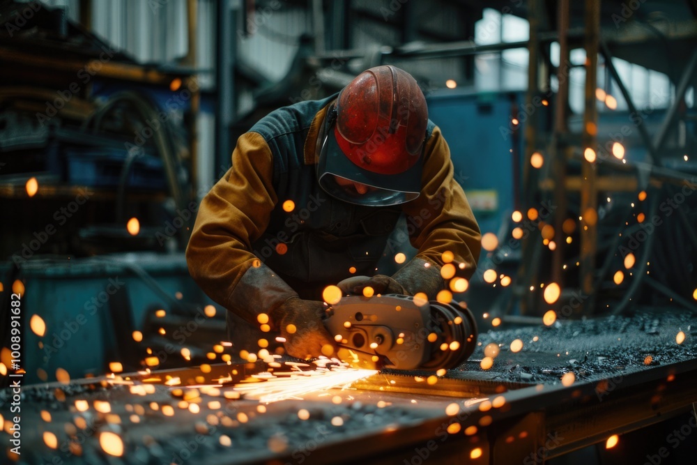 Poster A welder in action, focusing on the task at hand