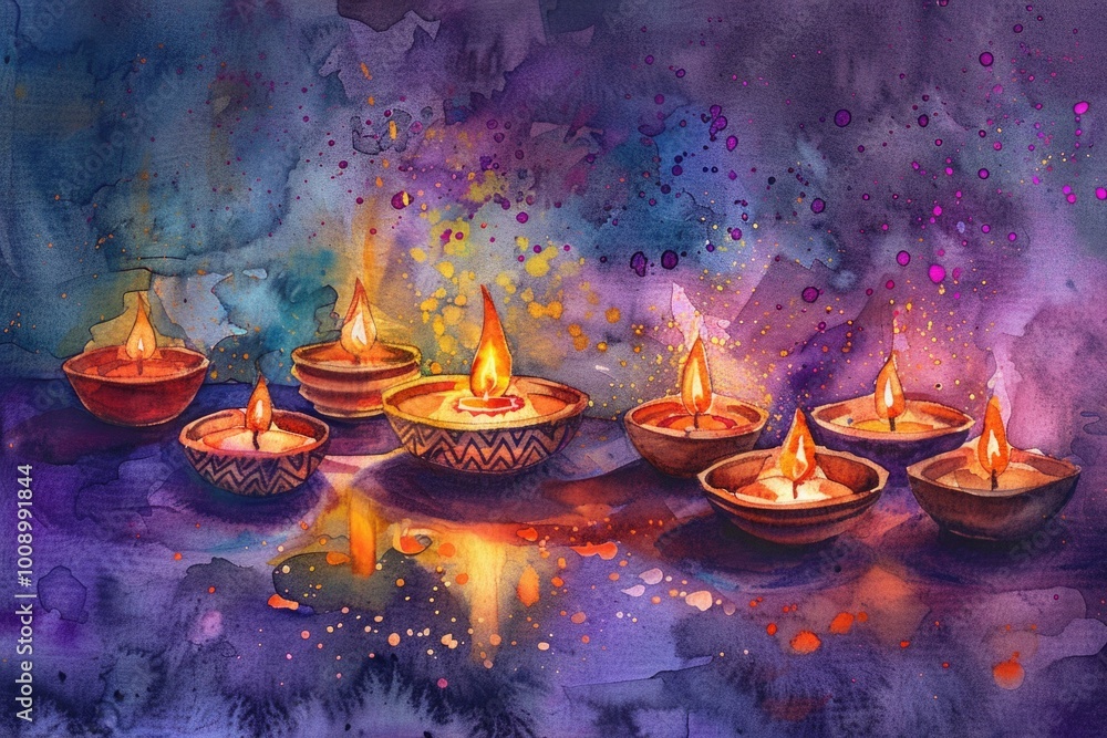 Poster group of lit candles on a table or surface