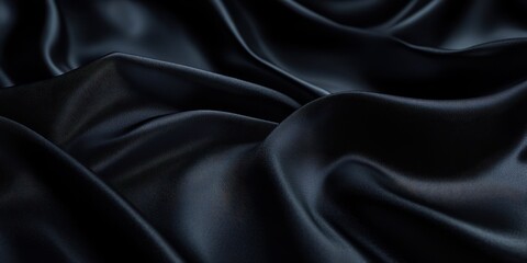 Fototapeta premium Elegant black satin fabric drapes softly, showcasing luxurious texture and rich depth, perfect for fashion or design projects.