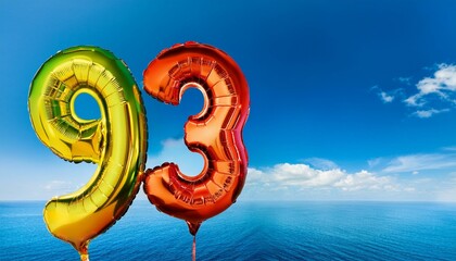 Banner with number 93 colorful balloons with copy space