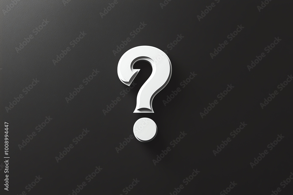 Poster thin minimalist question mark symbol in white, centered on a smooth dark background