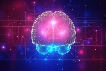 Human brain activity with plexus lines.. External cerebral connections in the frontal lobe. Communication, psychology, artificial intelligence or AI, cognition concepts illustration with copy space.