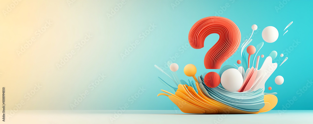 Poster abstract question mark symbol with bold lines, floating against a vibrant gradient background, moder