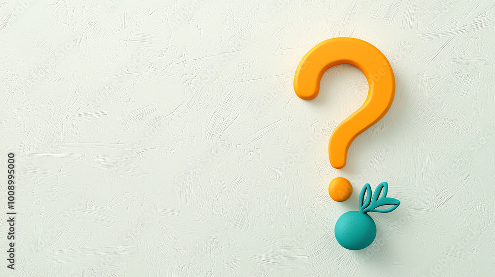 Poster minimalist question mark symbol floating on a plain white background, thin lines, simple and elegant