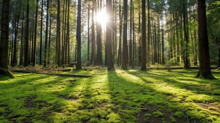 Obraz premium Sunlight Filtering Through Forest Trees