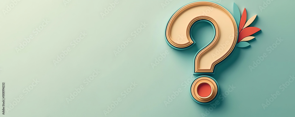 Poster sleek minimal question mark symbol, thin lines on a smooth, neutral background, casting soft shadows