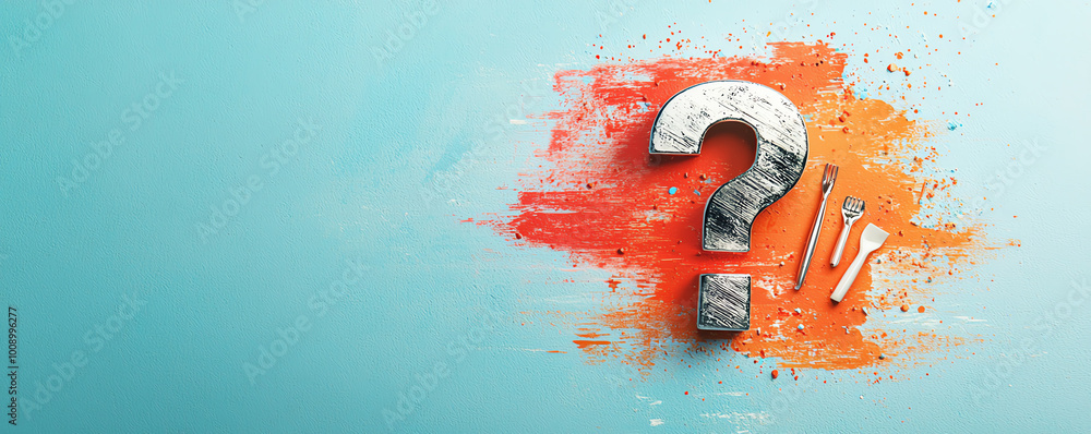 Aufkleber bold question mark symbol with a brushed metallic texture, standing out on a gradient background