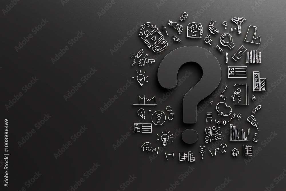 Poster bold minimal question mark symbol in dark gray, placed on a smooth monochrome background