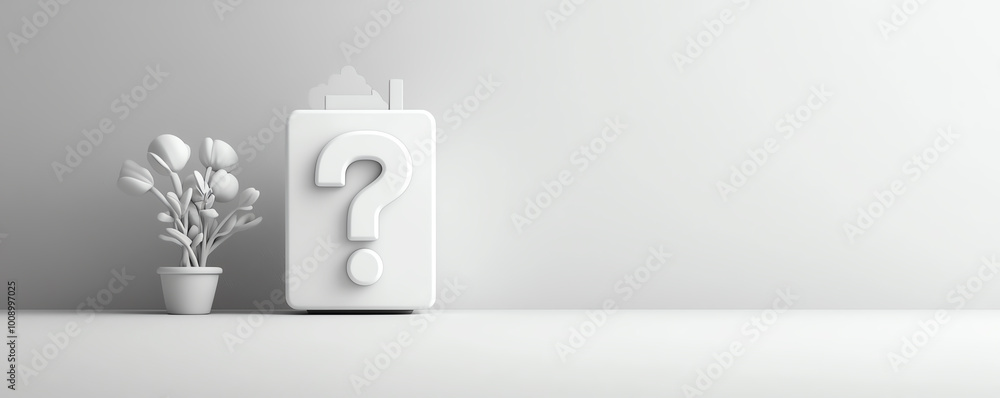 Poster minimal 3d question mark symbol in light grey, placed on a smooth neutral background