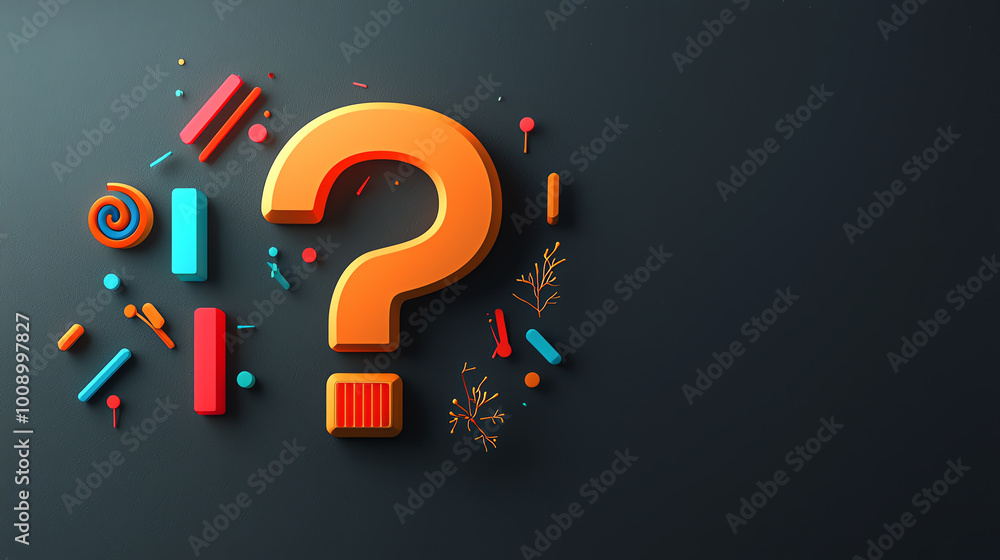 Aufkleber 3d bold question mark symbol with metallic texture, standing out on a dark gradient background