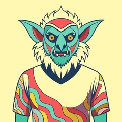 Colorful goblin with fierce expression, abstract pop art design