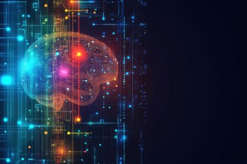 Fototapeta premium Human brain activity with plexus lines.. External cerebral connections in the frontal lobe. Communication, psychology, artificial intelligence or AI, cognition concepts illustration with copy space.