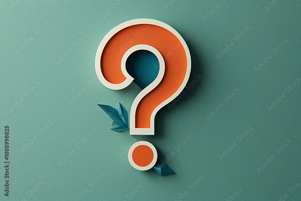 Poster geometric bold question mark symbol with sharp lines, standing out on a bright, highcontrast backgro
