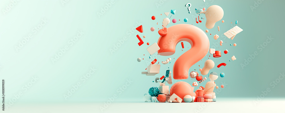 Aufkleber minimalist question mark symbol made of simple geometric shapes, floating on a plain light backgroun