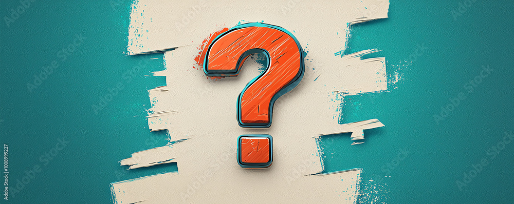 Poster bold question mark symbol with a brushed metallic texture, standing out on a gradient background