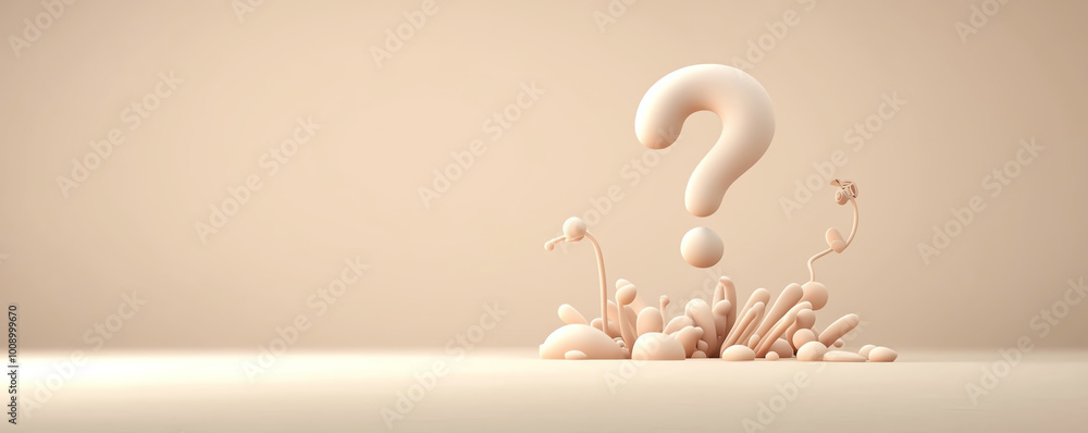 Aufkleber simple question mark symbol with minimal lines, floating on a smooth, neutral beige background