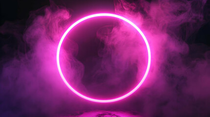 Fototapeta premium Glowing Pink Neon Circle Ring on Dark Background