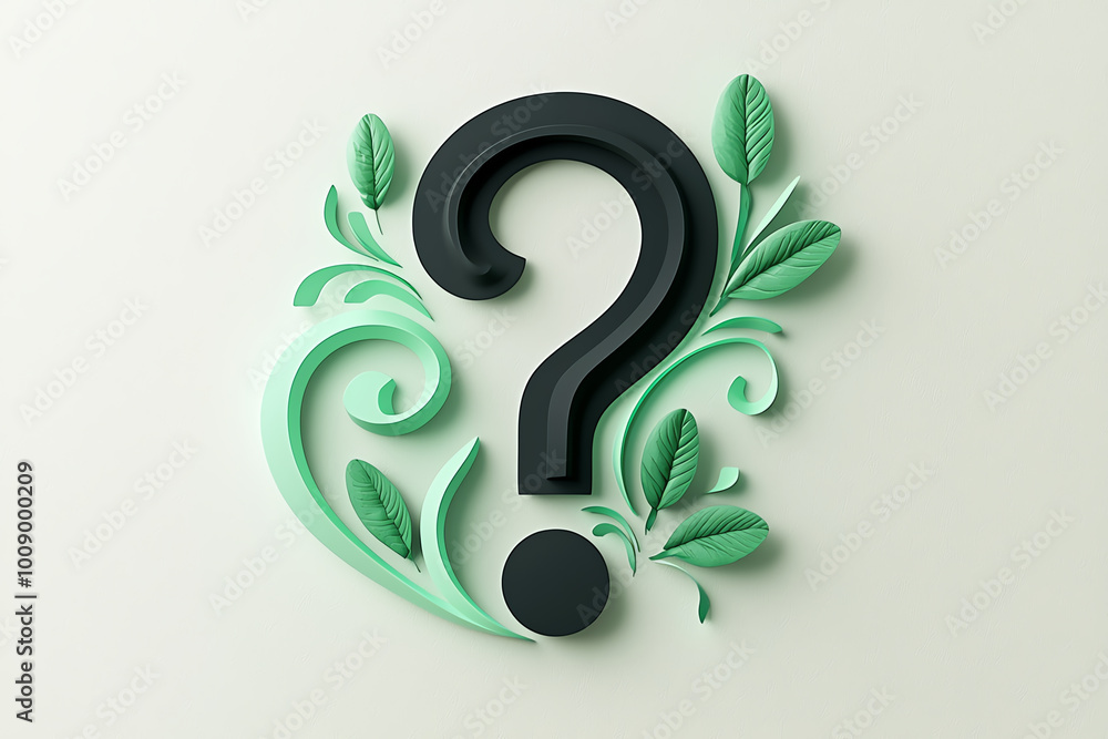 Poster clean minimal question mark symbol in black, centered on a smooth neutral background, soft shadows