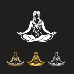Obraz premium Serene Yoga Woman in Lotus Pose with Elegant Hair in Vector Art