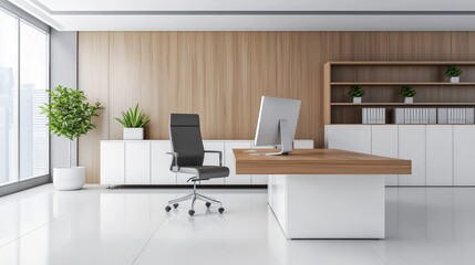 Modern office interior with sleek furniture and natural light