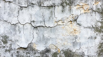 Obraz premium A close-up view of a weathered cracked wall with peeling paint, showcasing texture and depth in a distressed, urban style.