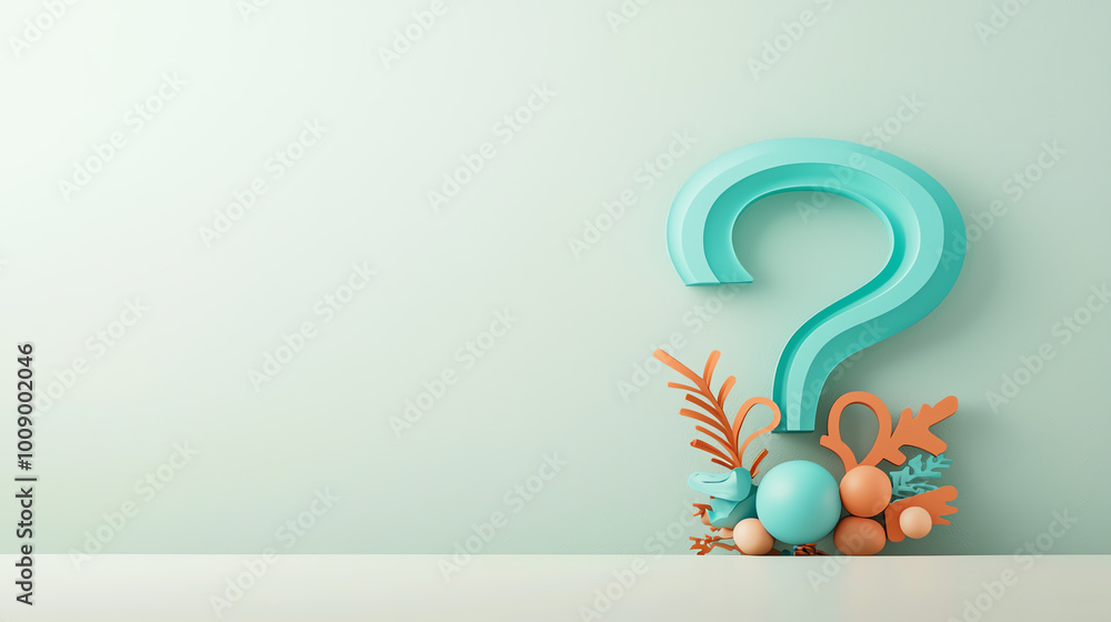 Aufkleber minimalistic question mark symbol made of smooth curves, floating on a blank white background