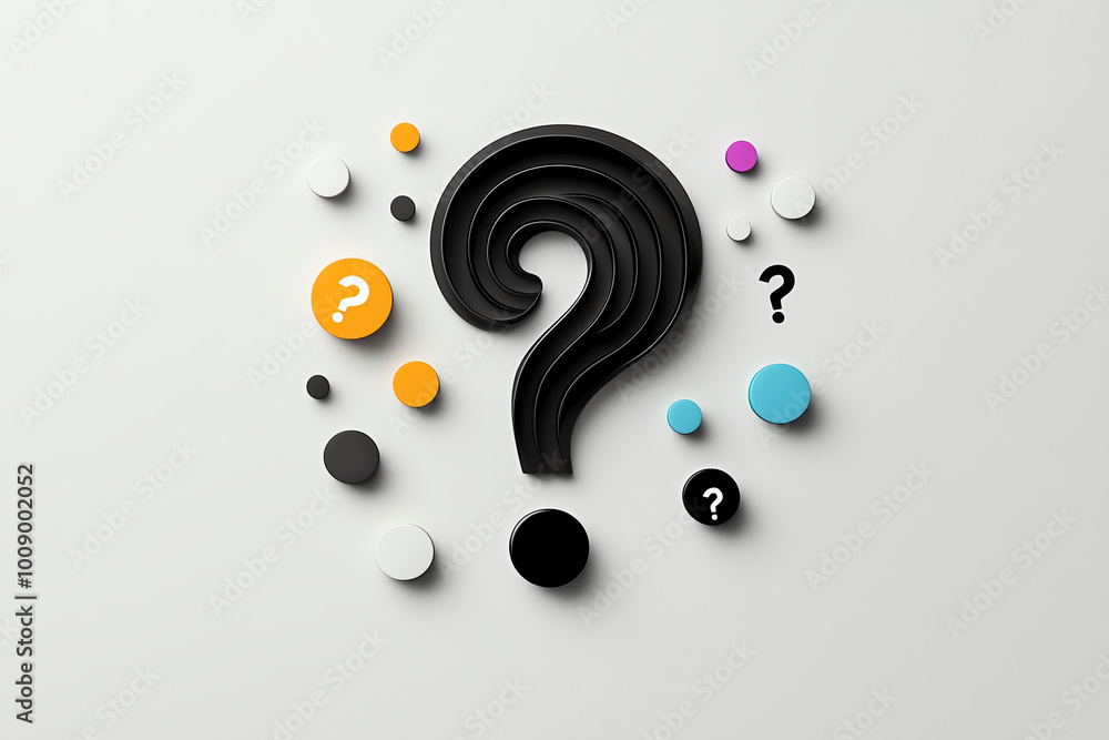 Poster bold minimal question mark symbol in dark gray, placed on a smooth monochrome background