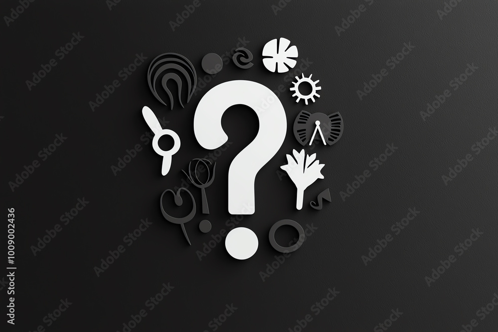 Poster bold minimal question mark symbol in dark gray, placed on a smooth monochrome background