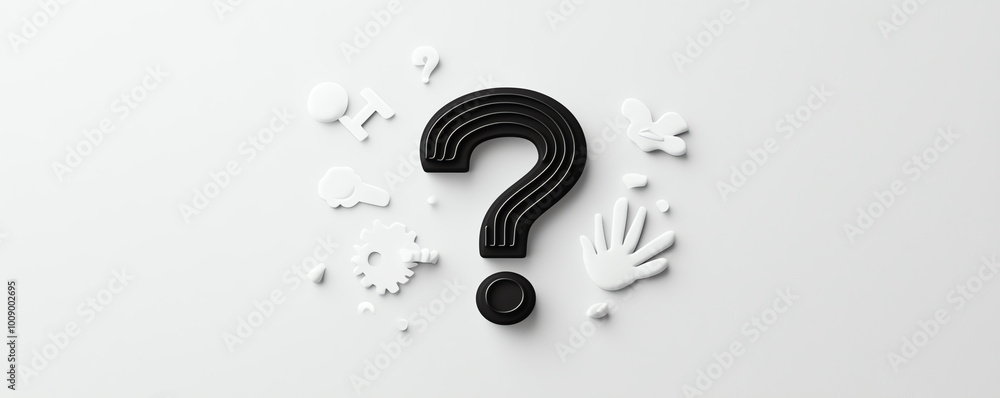 Aufkleber minimal black question mark symbol with soft edges, centered on a solid light grey background
