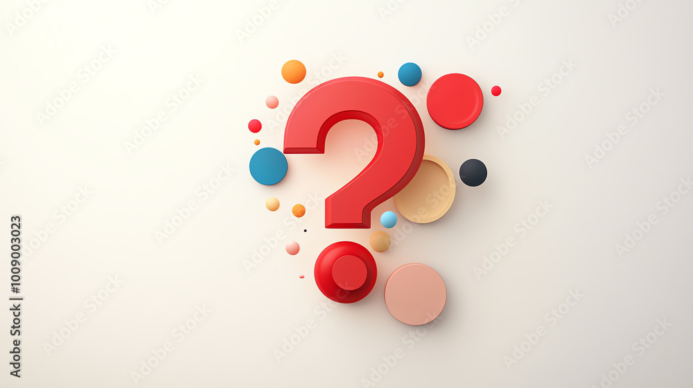 Poster minimalist question mark symbol floating on a plain white background, thin lines, simple and elegant