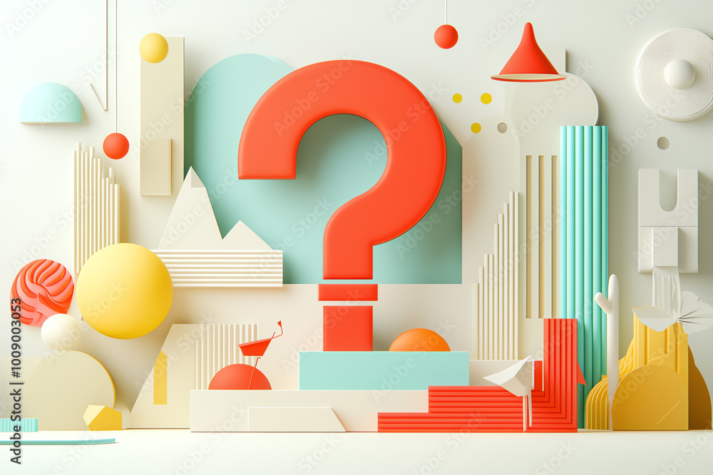 Poster geometric bold question mark symbol with sharp lines, standing out on a bright, highcontrast backgro