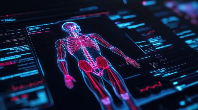 Digital anatomy visualization with human skeletal structure - Powered by Adobe
