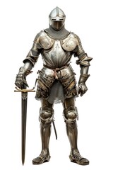 Fototapeta premium Knight in shining armor sword weapon white background.