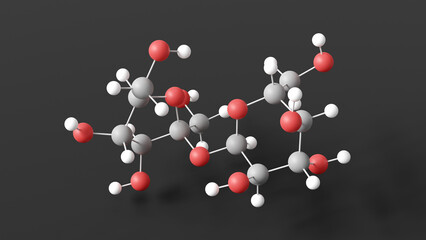 sucrose molecule 3d, molecular structure, ball and stick model, structural chemical formula disaccharide