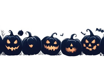 Separator Border illustration line of cute jack o lanterns, evil pumpkin, trick or treat pattern for Halloween day concept of autumn season
