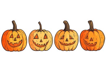 Separator Border illustration line of cute jack o lanterns, evil pumpkin, trick or treat pattern for Halloween day concept of autumn season
