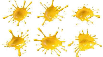 collection of detailed yellow small ink splats on white background background