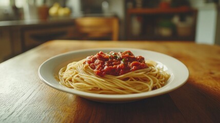 Spaghetti on wooden table