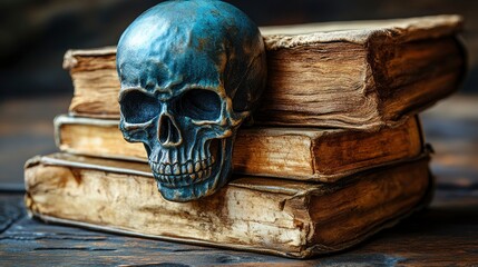 Skull and Old Books - A Dark and Mysterious Still Life