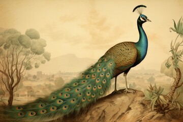 Fototapeta premium Peacock painting animal bird.