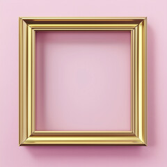 
an empty really thin gold frame with pink background. photorealistic