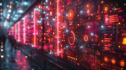 Fototapeta premium Arrange a neon showcase of digital symbols, including shining USB